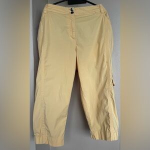 Chico’s High Rise Cargo Cotton/Spandex Blend Yellow Capris Stretch Pockets 14*